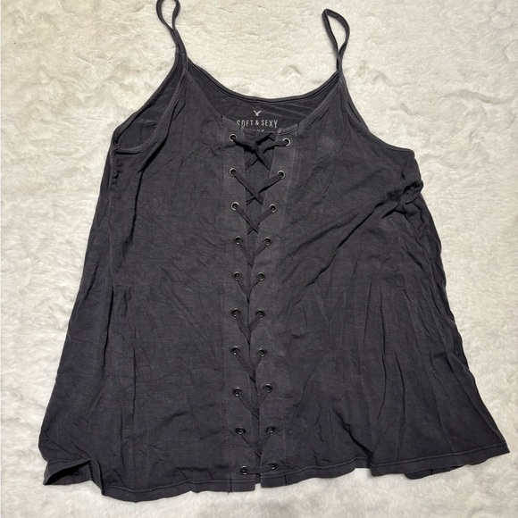 American Eagle Outfitters Tops - American Eagle Outfitters Charcoal Lace-Up Tank